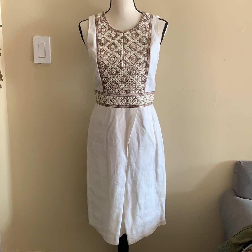 Tory Burch Linen Embroidered Leonid Midi Dress